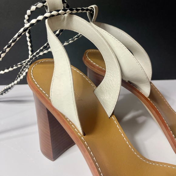 New J. Crew raffia ankle tie high heel sandals , size 10 , white and navy blue - Picture 7 of 9